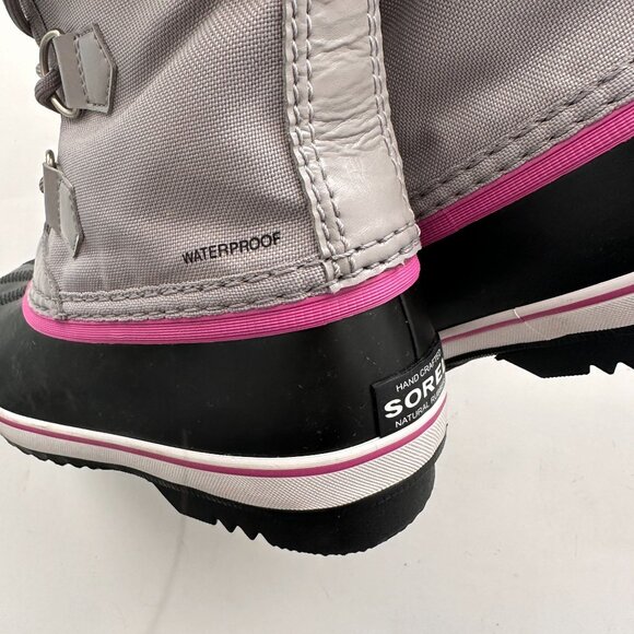 Sorel Kids Yoot Pac Nylon Snow Boots Waterproof Winter Shoes - Gray/Pink Youth 1 - Picture 7 of 9